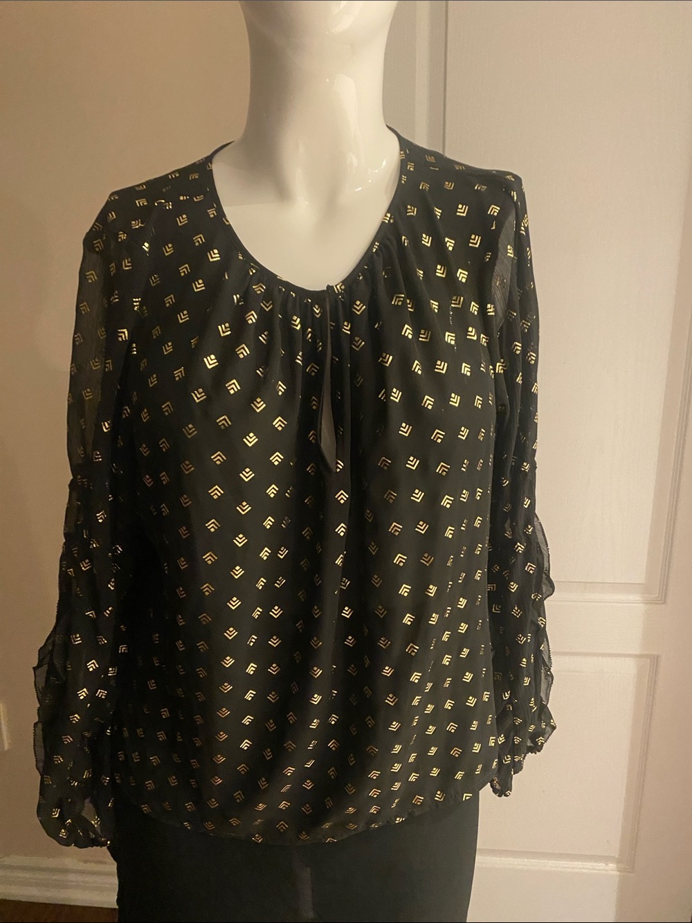 Worthington Black Blouse with Gold Foil Print XL